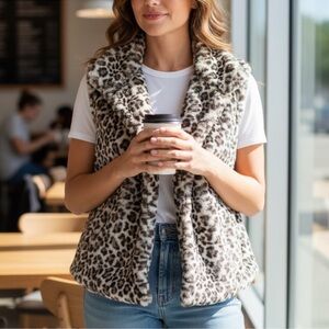 Betsey Johnson Leopard Faux Fur Vest Size M